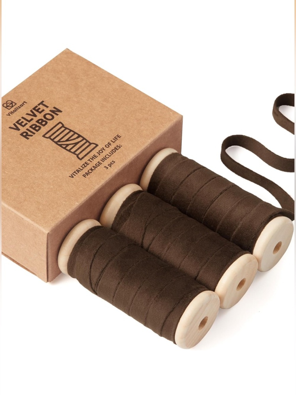 4 Boxes of Brown Velvet Ribbon Spool Set 3/8” x 15 yd per box